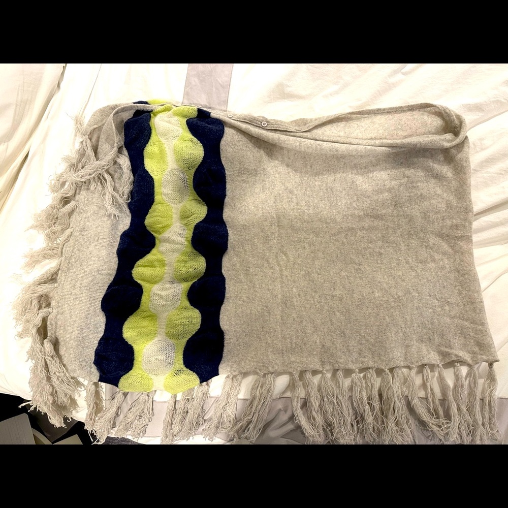 27 Miles cashmere light grey poncho with color detailing, One Size
